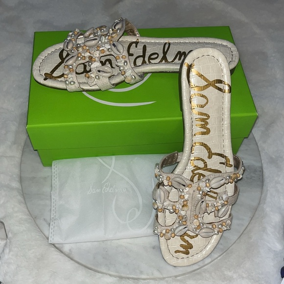 Sam Edelman Shell Sandal Slides Size 10 Worn 1x Like New Bohemian Beach 🐚🪸🐚 - Picture 15 of 15